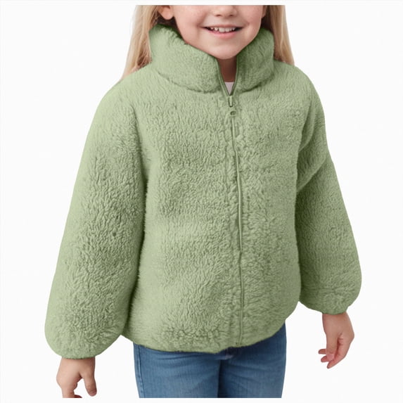 CAICJ98 Toddler Baby Girls Boys Fleece Jacket Little Kids Polar Fleece Zipper Jacket Soft Fall Winter Warm Outerwear With Pockets (Light Green,12-18 Months)