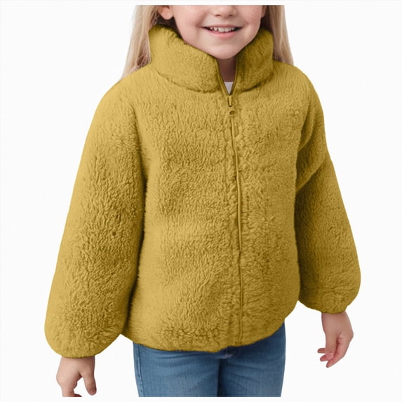 CAICJ98 Toddler Baby Girls Boys Fleece Jacket Little Kids Polar Fleece Zipper Jacket Soft Fall Winter Warm Outerwear With Pockets (Yellow,4-5 Years)