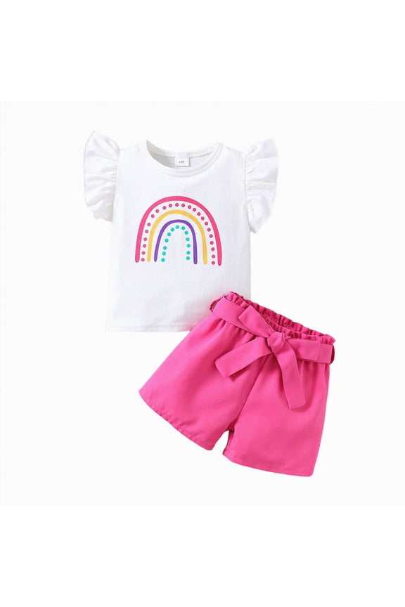 Toddler Baby Girls Clothes Rainbow T-shirt + Bowknot Shorts with Cute Summer Kids Girl Clothes Set (Hot Pink,4-5 Years)