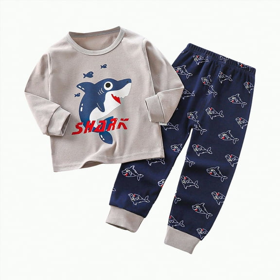 CAICJ98 Toddler Baby Outfits Soft Pajamas Cartoon Prints Long Sleeve Kid Sleepwear Sets Boys Girls Fall Outfits,(Grey,5-6 Years)