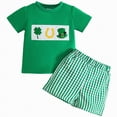 thumbnail image 1 of CAICJ98 Toddler Baby St Patricks Day Outfit Boy Clover Embroidery Smocked Short Sleeve T-Shirt Top and Plaid Shorts Summer Clothes Set (Green,18-24 Months), 1 of 7