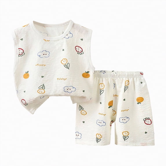 CAICJ98 Toddler Baby Summer Clothes Boy 3 6 12 18 Months 2T 3T 4T 5T Girls Outfits Embroidery Sleeveless Tank Tops Shorts Set 2Pcs Back To School (Beige,5-6 Years)