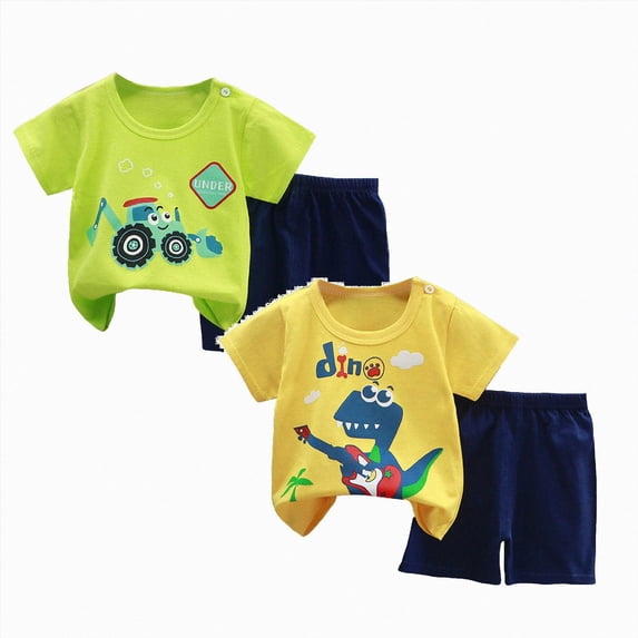 CAICJ98 Toddler Baby Summer Clothes for Boys 3 6 12 18 24 Months 2T 3T 4T 5T Boys Outfits 4 PCS Cute Cotton Sports T-Shirt Shorts Set Casual,Size 3-4 Years