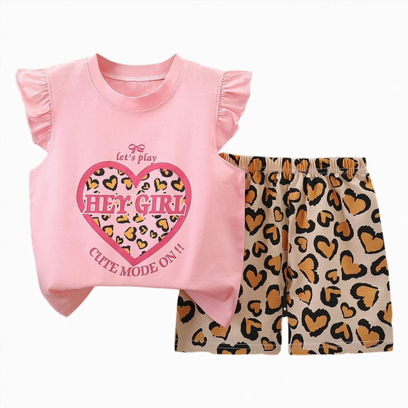 CAICJ98 Toddler Baby Summer Clothes Girls 3 6 12 18 24 Months 2T 3T 4T 5T Girls Outfits 2Pcs Sleeveless Cute Print Tank Tops Striped Shorts Set (Orange,12-18 Months)