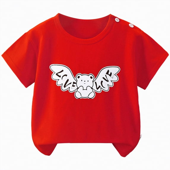 CAICJ98 Toddler Baby T Shirts Boys Girls Short Sleeve Tees 6 12 18 24 Months 2T 3T 4T 5T Cotton Casual Graphic Crewneck Summer Top for Kids (Red,8-12 Months)