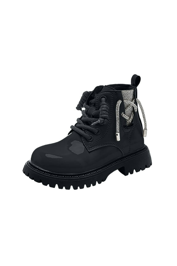 Toddler Boots Boys Girls Side Zipper Lace Up Work Boots Combat Boots for Toddler Girl Black (Little Kid/Big Kid),1.5