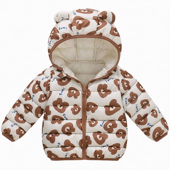 CAICJ98 Toddler Boy Girl Puffer Jacket Cute Winter Coats Windproof Hoods Snowsuits Toddler Kids Thick Warm Outerwear Outfits (Brown,3-4 Years)