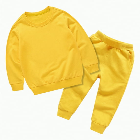 CAICJ98 Toddler Boy Girl Sweatsuit Fall Winter Outfits Kids Pullover Color Block Sweatshirt Pants Set Winter Long Sleeve Sweatshirt Suit Casual Clothes (Yellow,9-10 Years)