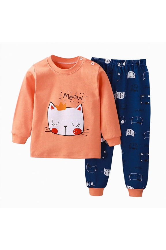 Toddler Boy Pajamas Cotton Dinosaur 2 Piece Pjs Set Kids Long Sleeve Sleepwear Clothes for Baby Girl (Orange,18-24 Months)