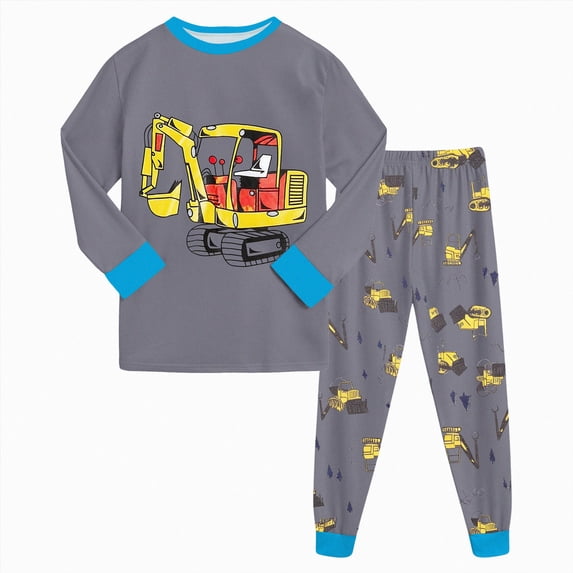 CAICJ98 Toddler Boy Pajamas Cotton Pjs Set Kids Excavator 2 Piece Long Sleeve Sleepwear,Size 4-5 T