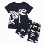 Toddler Boy Pajamas Summer Pjs for Boys Short Sets Kids Sleepwear Dinosaur Jammies (White,6-7 Years)