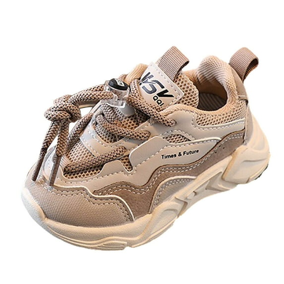 CAICJ98 Toddler Boy Running Shoes Leather Breathable Sports Shoes Kid Lace Up Walking Shoes Non Slip Soft Sole Sneakers for Girls Brown (Toddler/Little Kid),7.5