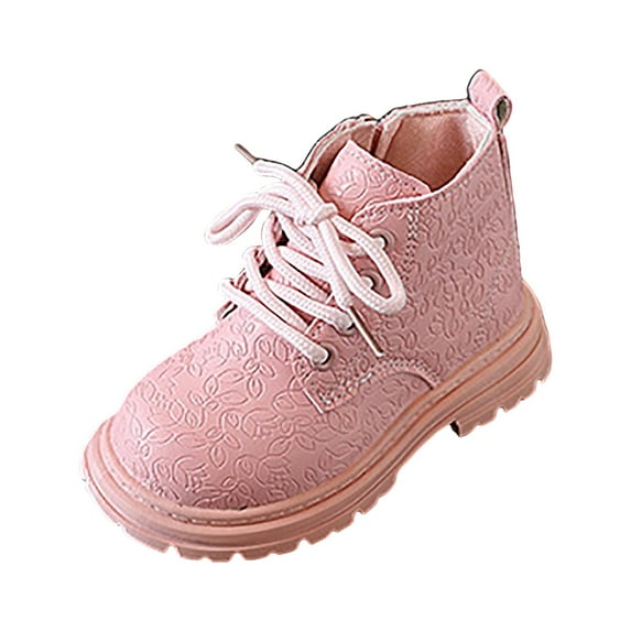 CAICJ98 Toddler Boy Work Boots Boys Girls Side Zipper Lace Up Work Boots Combat Ankle Boots for Toddler Girls Pink (Toddler/Little Kid),11.5
