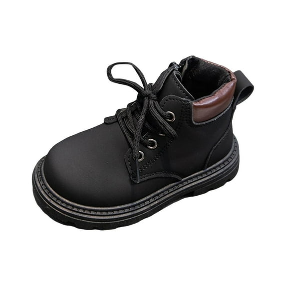 CAICJ98 Toddler Boys Boots Lace Up Combat Boot Side Zipper Comfortable Toddler Boots Girls Black (Toddler/Little Kid),8.5