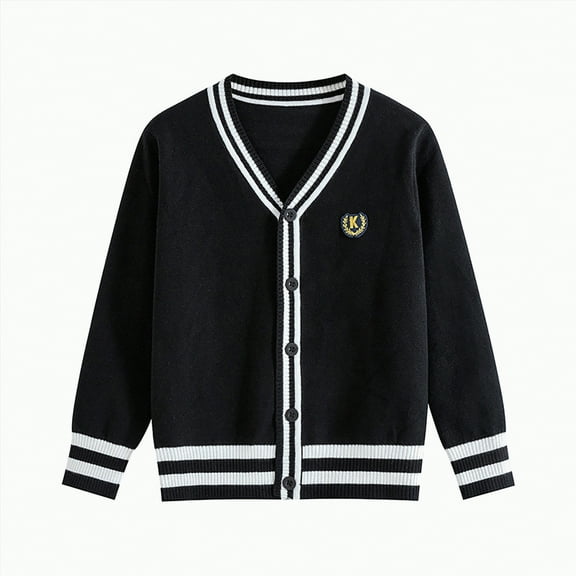 CAICJ98 Toddler Boys Cardigan Sweater Boys Long Sleeve V-Neck Cotton Sweater Kids Jacket Knit Button Tops Outwear for Fall Winter Clothes Black,13-15 Years