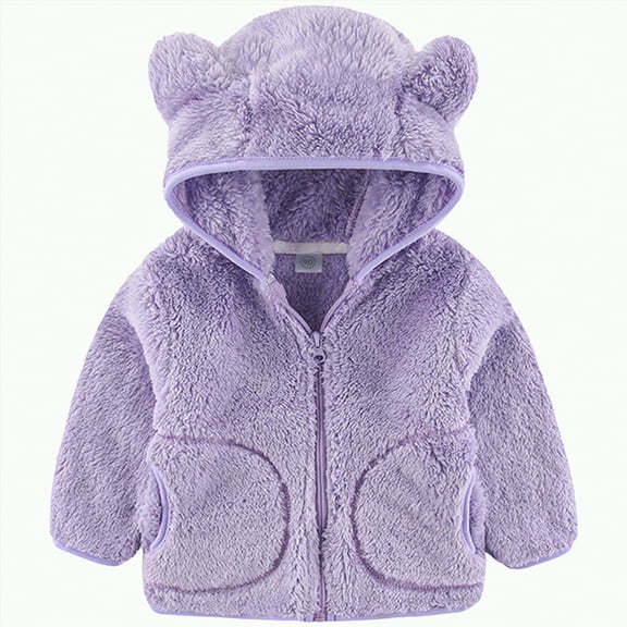 CAICJ98 Toddler Boys Girls Fleece Jacket with Hood Zip Up Cute Bear Winter Coat for Boys Girls Fuzzy Jacket with Ear (Light Purple,2-3 Years)