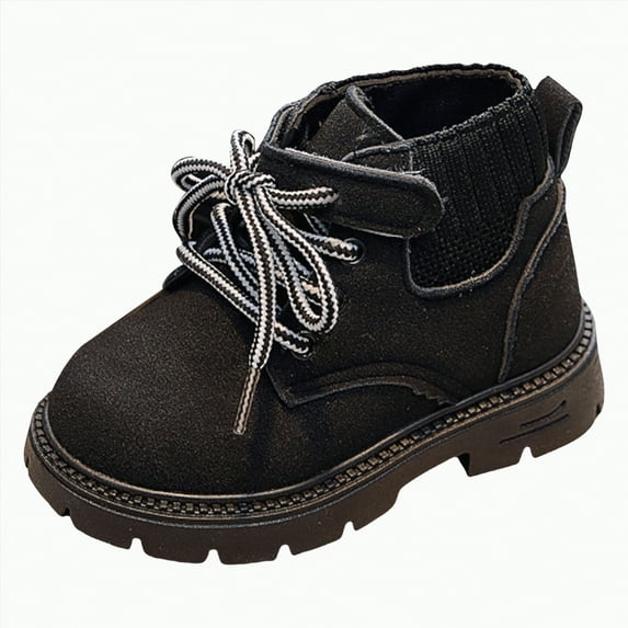 CAICJ98 Toddler Boys Girls Short Boots Kids Outdoor Waterproof Hiking Ankle Booties Non-Slip Girl Combat Boots Black,6.5(Toddler/Little Kid)