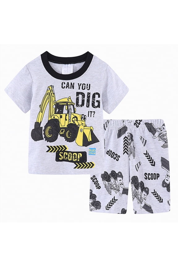 Toddler Boys Outfits Kids Dinosaur Summer PJS Truck Boy Tractor Jammies Short Sets (Light Gray,6-7 Years)