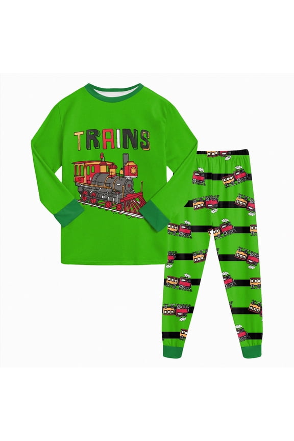 Toddler Boys Pajamas Monster Truck Cotton Kids Dinosaur 2 Piece Planets Pjs Sleepwear Kids Boys Clothes (Green,3-4 Years)