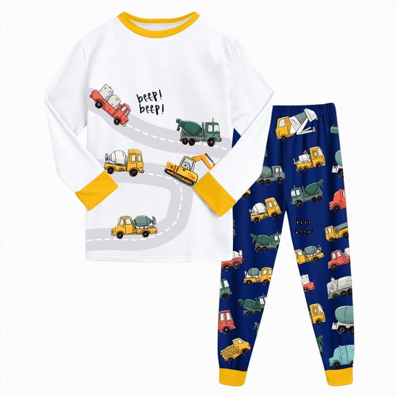 CAICJ98 Toddler Boys Planet Pajamas Dinosaur Cotton Kids Truck 2 Piece Train Kids Pjs Sleepwear Boys' Clothing Sets (Yellow,6-7 Years)
