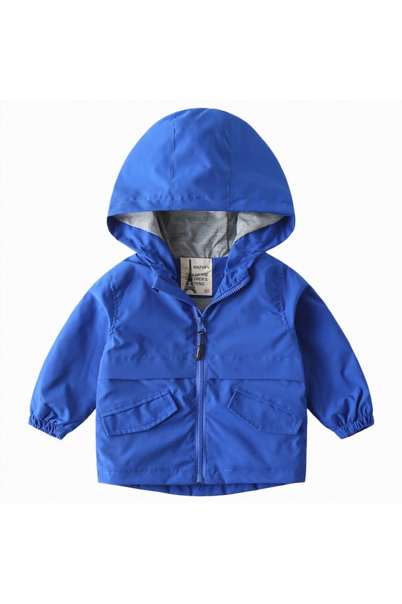 Toddler Boys Windbreaker Casual Outerwear Kids Lightweight Zip Hooded Jacket Boys Waterproof Cute Dust Coat (Blue,4-5 Years)