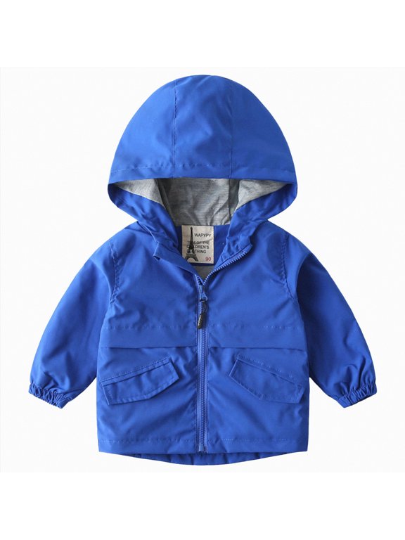 Toddler Boys Windbreaker Casual Outerwear Kids Lightweight Zip Hooded Jacket Boys Waterproof Cute Dust Coat (Blue,4-5 Years)