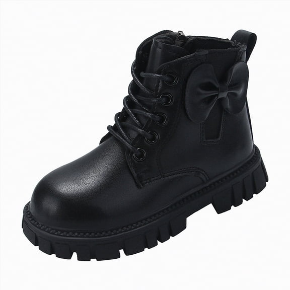 CAICJ98 Toddler Combat Boots Girl Round Toe Lace Up Side Zipper Riding Boots for All Seasons Ankle Boots Girls (Toddler/Little Kid/Big Kid),12