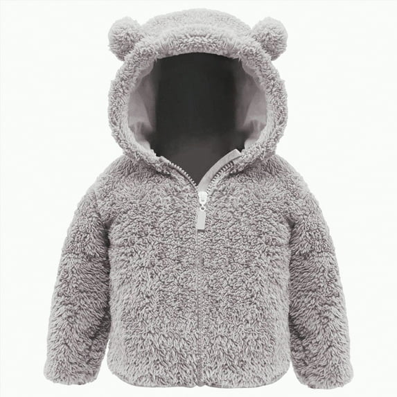 CAICJ98 Toddler Fleece Hoodie Coats Zip up Plush Thick Warm Jackets Outwear Baby Infant Boy Girl Fuzzy Winter Jacket Tops Clothes (Grey,0-3 Months)