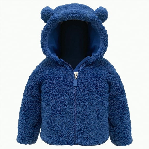 CAICJ98 Toddler Fleece Hoodie Coats Zip up Plush Thick Warm Jackets Outwear Baby Infant Boy Girl Fuzzy Winter Jacket Tops Clothes (Navy,0-3 Months)