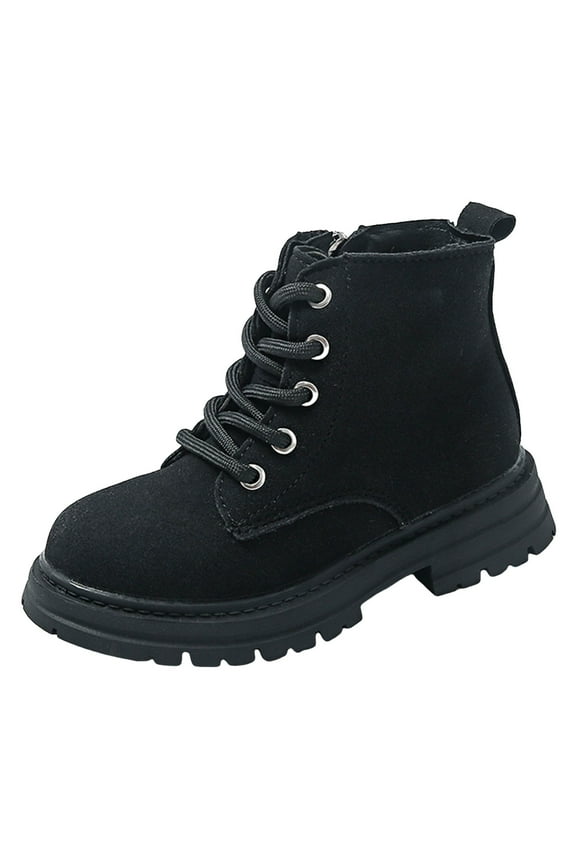 Toddler Girl Boot Lace Up Combat Boot Side Zipper Comfortable Boots for Boys Black (Little Kid/Big Kid),10.5