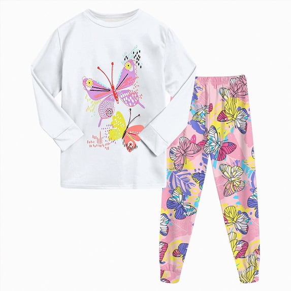 CAICJ98 Toddler Girl Clothes 2-9Y Girls Fall Winter Outfit 2Pcs Set Toddler Kids Clothes for Girls Long Sleeve Shirt Top + Print Pants Outfits Little Girls' Clothing Set