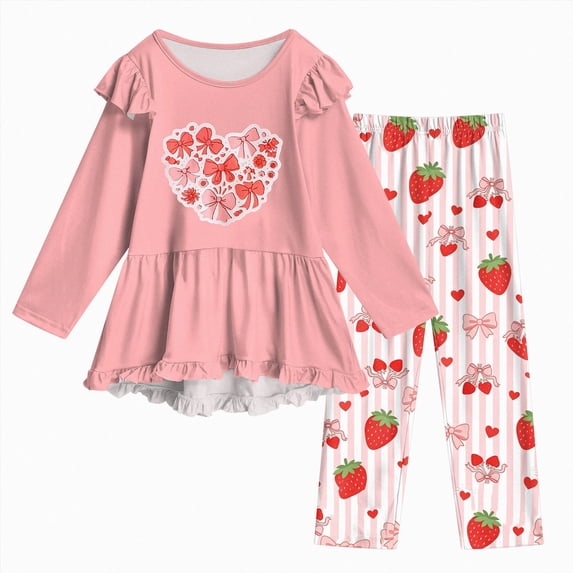 CAICJ98 Toddler Girl Clothes 2T 3T 4T 5T Kid Fall Outfit Ruffle Long Sleeve Shirt Top Print Pants Little Girls Winter Clothing Set, Size 2-8 Years
