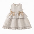 thumbnail image 1 of CAICJ98 Toddler Girl Cotton Linen Dress Sleeveless Ruffle Summer Dress Kids Gingham Plaid Dresses Casual Clothes (4-5 Years,Khaki), 1 of 9