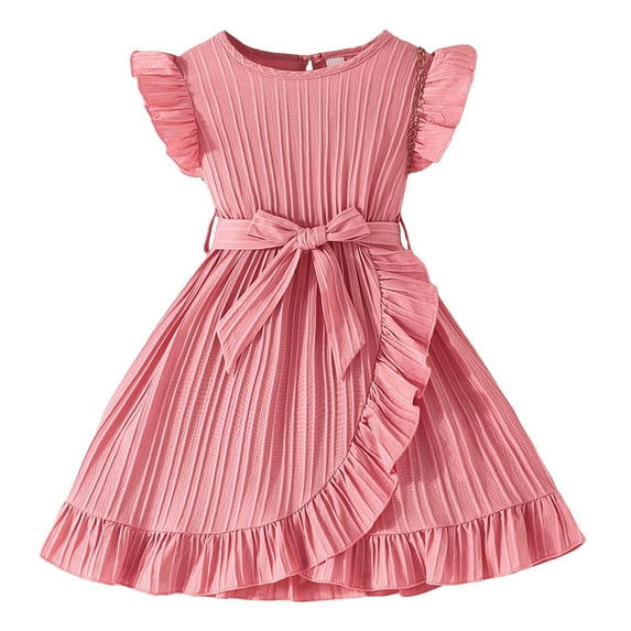 CAICJ98 Toddler Girl Dress Summer Ruffle Sleeve Tutu Princess Casual Knit Dresses for Girls Pink,3-4 Years