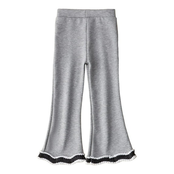 CAICJ98 Toddler Girl Flare Pants Ruffle Ribbed Leggings for Girls Cotton Solid Bell Bottoms for Toddler Girls Elastic Waist Trousers Grey,18-24 Months