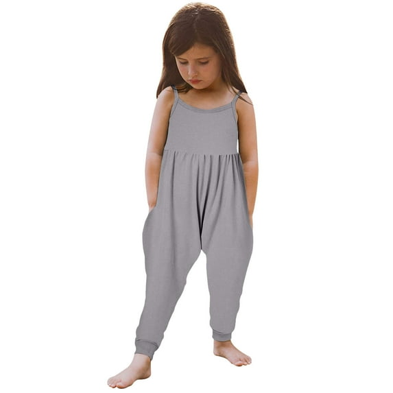 CAICJ98 Toddler Girl Sleeveless Romper One Piece Jumpsuit for Girls Solid Color Playsuit Summer Clothes Grey,2 Years