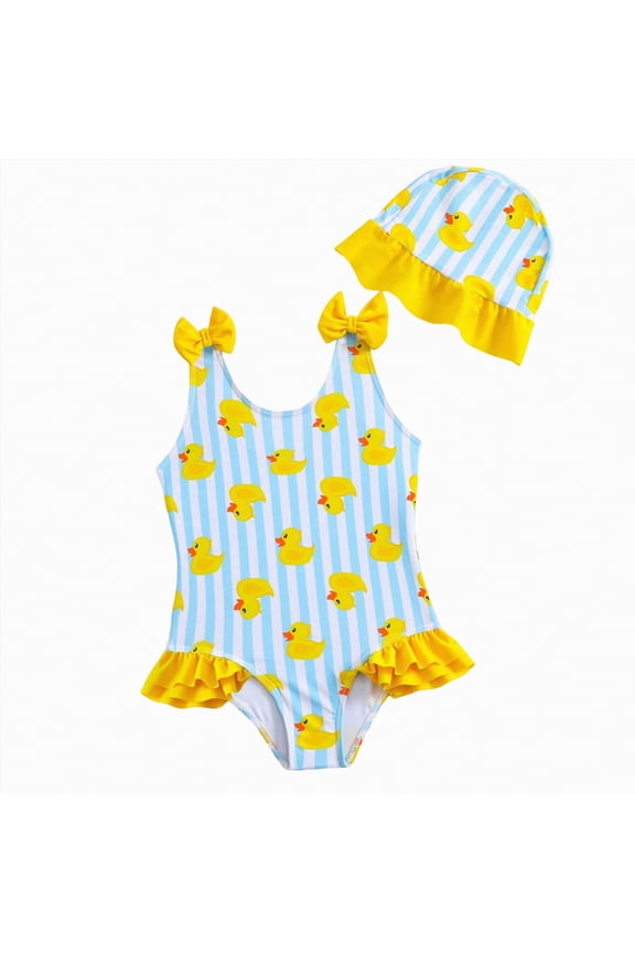 Toddler Girl Swimsuit One Piece Lovely Cute Animals Bathing Suits for Girls Sleeveless Beach Swimwear (Yellow,4-5 Years)
