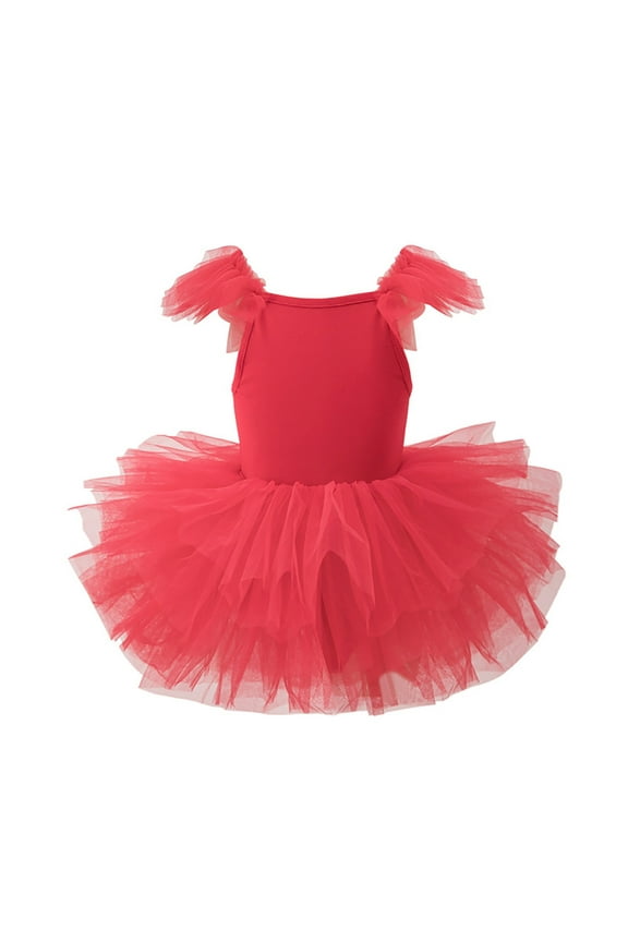 Toddler Girls Dance Tutu Dresses Baby Ruffle Sleeve Snap Crotch Ballet Leotards Red,3-4 Years