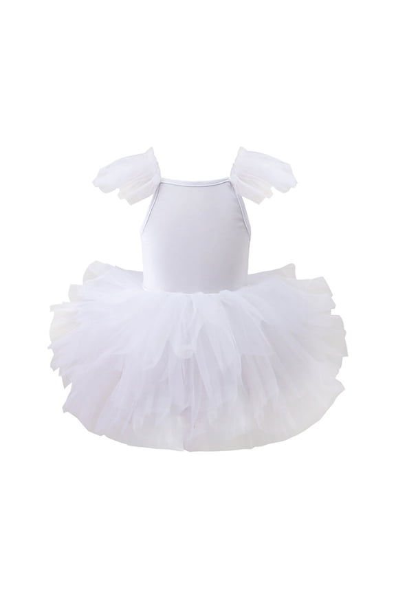 Toddler Girls Dance Tutu Dresses Baby Ruffle Sleeve Snap Crotch Ballet Leotards White,18-24 Months