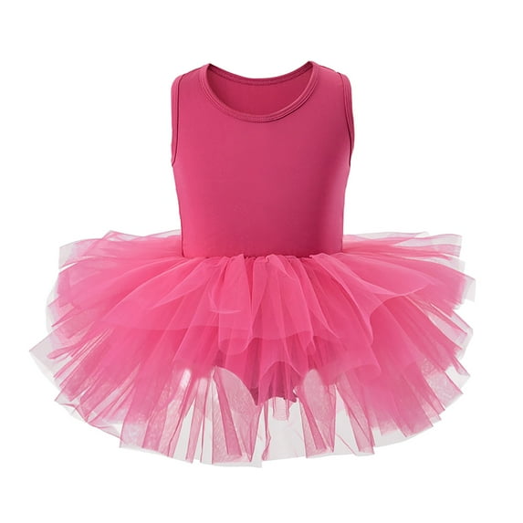 CAICJ98 Toddler Girls Dress Camisole Dance Tutu Leotard with Fluffy 4-Layers Baby Ballet Dress for Ballearina Hot Pink,4-5 Years
