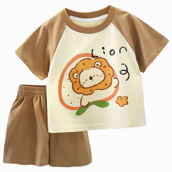 CAICJ98 Toddler Girls Dresses Outfits 1T 2T 3T 4T 5T 6T Toddler Girls Summer Clothes 5T Girls Sunflower Short Sleeve T-shirt Shorts 2Pcs Set Dailywear (Brown,12-18 Months)
