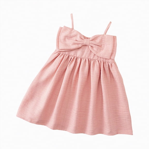 CAICJ98 Toddler Girls Summer Cotton Linen Dress Spaghetti Straps Sleeveless Party Dresses for Girls Beach Casual Cute mini Bow Sundress (6-7 Years,Red)