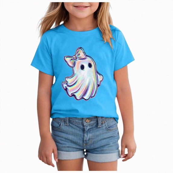 CAICJ98 Toddler Halloween Shirt Short Sleeve Pumpkin Ghost Tshirt Cotton Tops Halloween Shirts for Kids Boys Girls (Blue,11-12 Years)