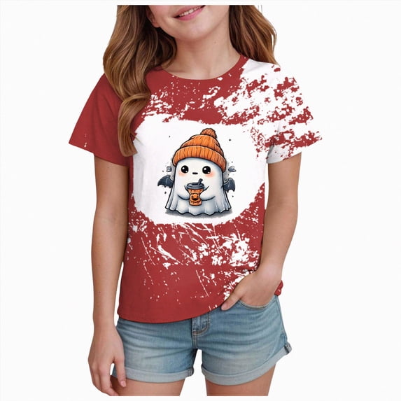 CAICJ98 Toddler Halloween Shirts Short Sleeve Boo Shirt Kids Pumpkin T Shirts Cute Retro Tee Tops Little Boys Girls Halloween Shirts (Red,2-3 Years)