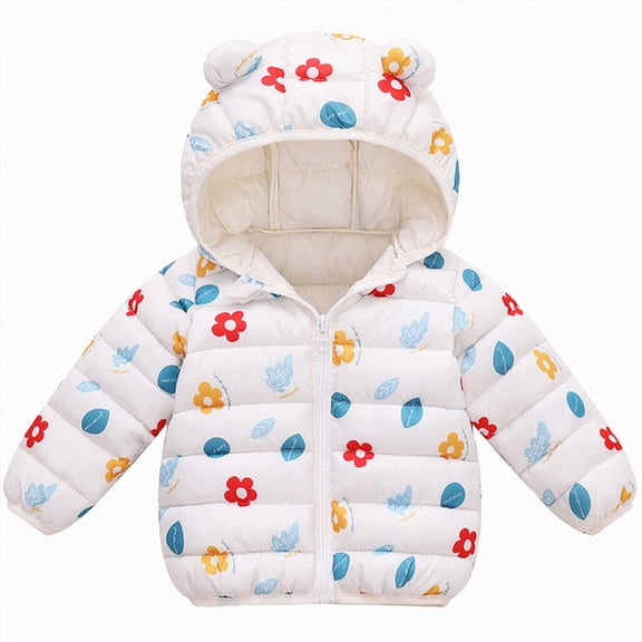 CAICJ98 Toddler Hooded Winter Jacket Boys Girls Light Puffer Winter Coats Toddler Bear Ears Zipper Up Coats Outwear (White,7-8 Years)