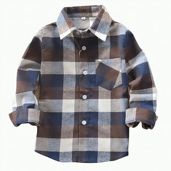 CAICJ98 Toddler Kids Baby Boys Girls Flannel Plaid Shirt Long Sleeve Button Down Tops Fall Winter Outfits (Grey,6-7 Years)