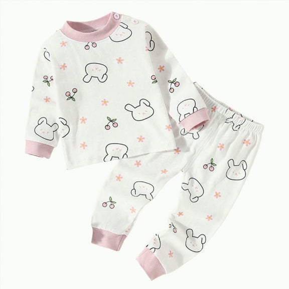 CAICJ98 Toddler Kids Baby Boys Girls Pajamas Cartoon Cute Print Long Sleeve Top Trousers Outfits Set Pajamas Toddler Boy Girl,(Light Pink,3-6 Months)