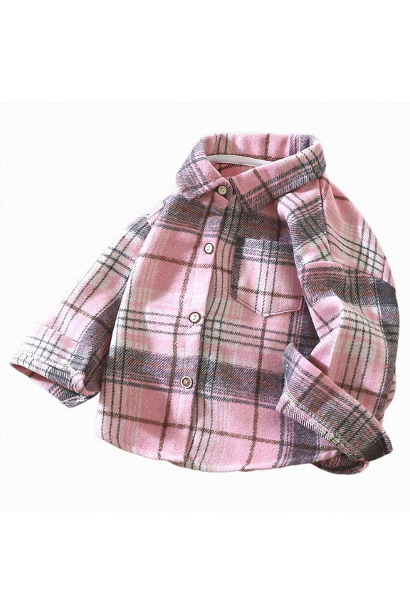 Toddler Kids Flannel Shirt Jacket Plaid Long Sleeve Lapel Button Down Shacket Baby Fall Winter Coat for Boys Girls (Pink,18-24 Months)