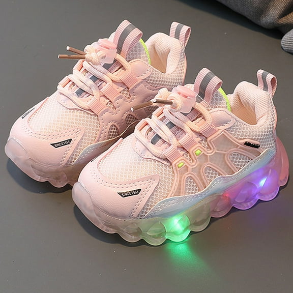 CAICJ98 Toddler Shoes Fashion Light On LED Baby Shoes Casual Children Shoes Boy Sport Shoes Soft Sole Kids Sport Little Girl Shoes Size 12,Pink