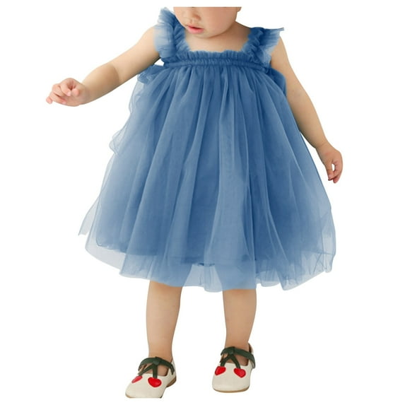 CAICJ98 Toddler Summer Tutu Tulle Dress Baby Girl Strap Floral A Line Dress for Girls Sleeveless Beach Butterfly Sundress Navy,6-12 Months